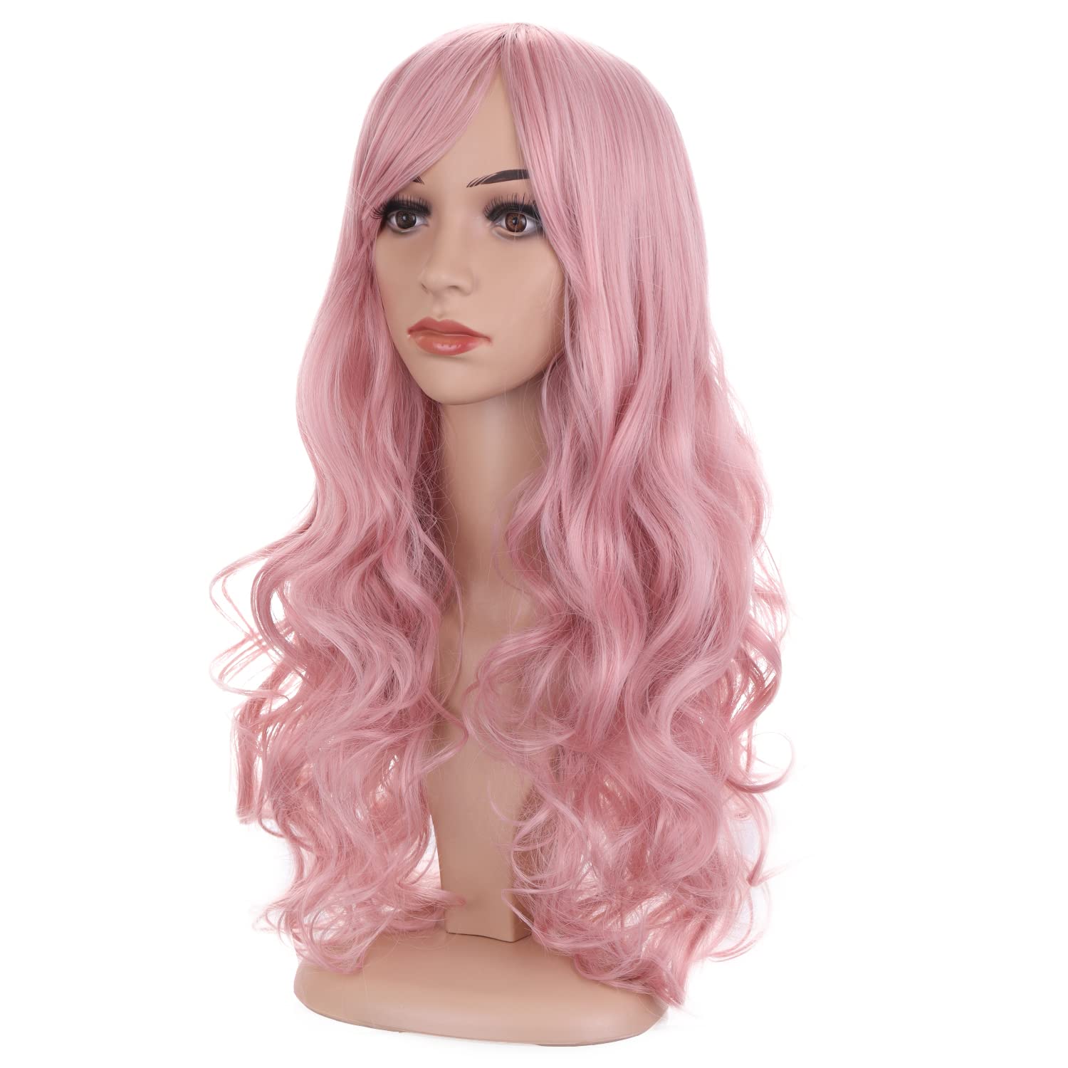 BERON 24 Stylish Long Curly Pink Hair Wig Party Perruque (Lovely Pink)