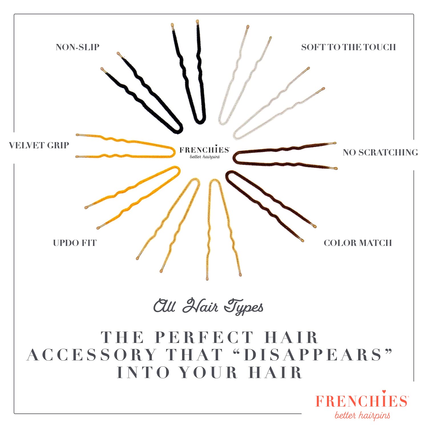 Black 100 count 3 inch: Frenchies Ultra Flocked Extra Soft French Twist Hair Pins: The French Hair Pins for Buns, Updo Hairstyles, Hair Extensions + Wigs - 100 Count Black Large (3 inch)