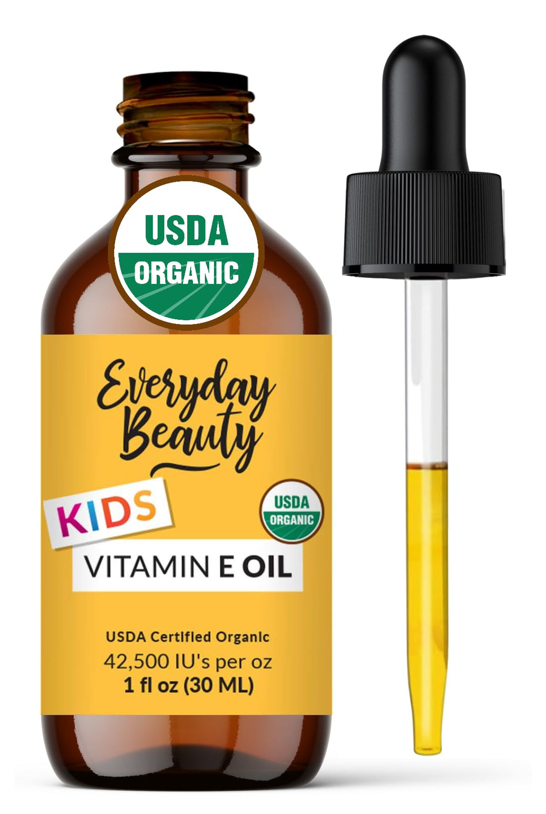 Organic Vitamin E Oil - Nourishing Baby Massage Oil for Moisturizing Dry Skin - Fragrance Free & All Natural Plant Based, Lightweight Unscented Gentle Blend - 1 fl oz Glass Bottle With Glass Dropper