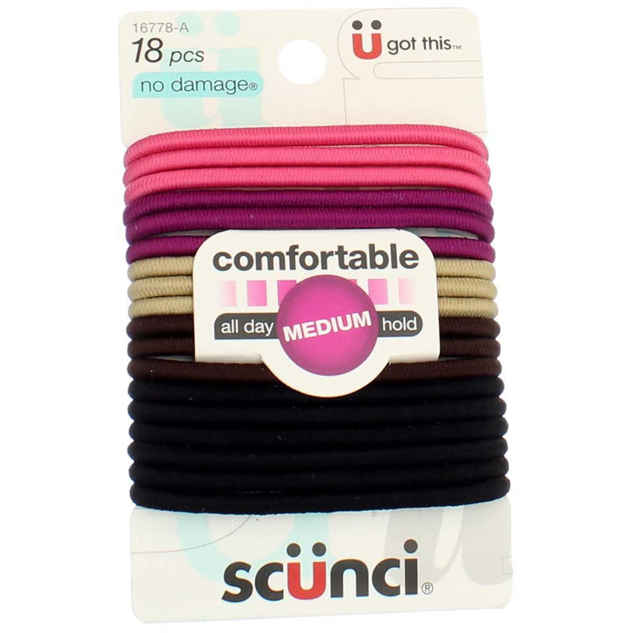 Scunci No Damage Hair Elastics, Assorted Colors 18 ea (Pack of 2)