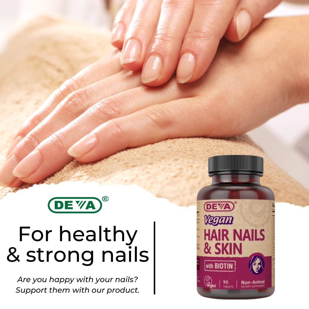 DEVA Vegan Hair, Nails & Skin Vitamins & Minerals with Biotin, Supplement, 90 Tablets