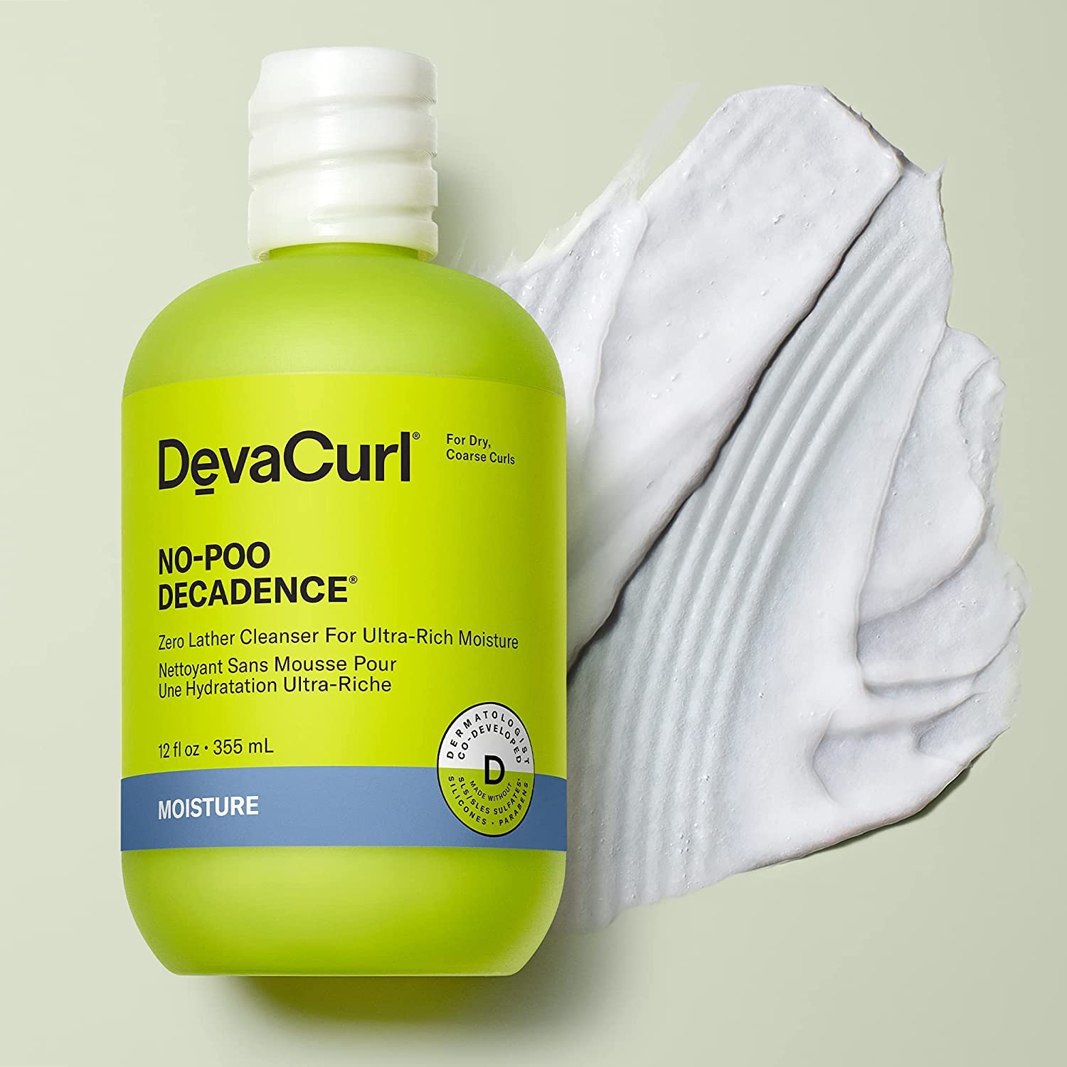DevaCurl No-Poo Decadence Zero Lather Cleanser for Ultra-Rich Moisture, Green Oasis, 12 fl. oz.