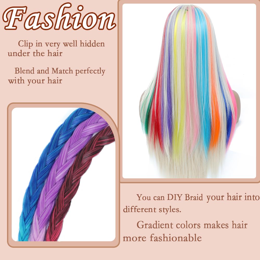 12 Pcs Red hair extensions 22 Inch Straight colored hair colorful clip in extensions Highlight Party for Kids Girls and Women Gift(Red,21)