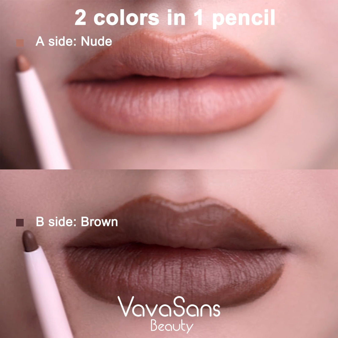 VavaSans Matte Lip Liner Mechanical Pencil Ultra-Blendable Brown and Nude Dual Ended Two Color Retractable Lipliner Pigmented Smooth Creamy Textured Waterproof Smudge Proof Long Lasting Makeup