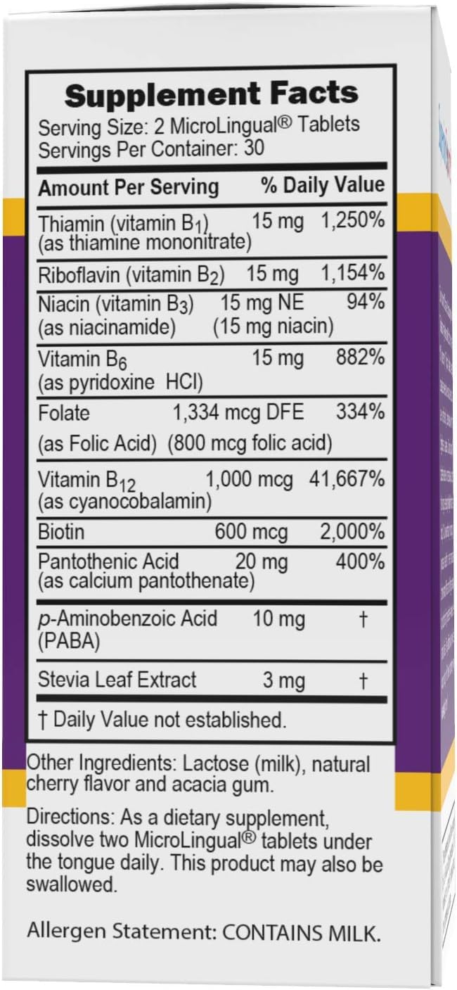 Superior Source Women’s B Complex, Quick Dissolve MicroLingual Tablets, 60 Ct, B12 (1000 mcg) + B1, B2, B3, B5, B6, B7 & Folic Acid (B9), Stress, Heart & Immune Support, Increased Metabolism, Non-GMO