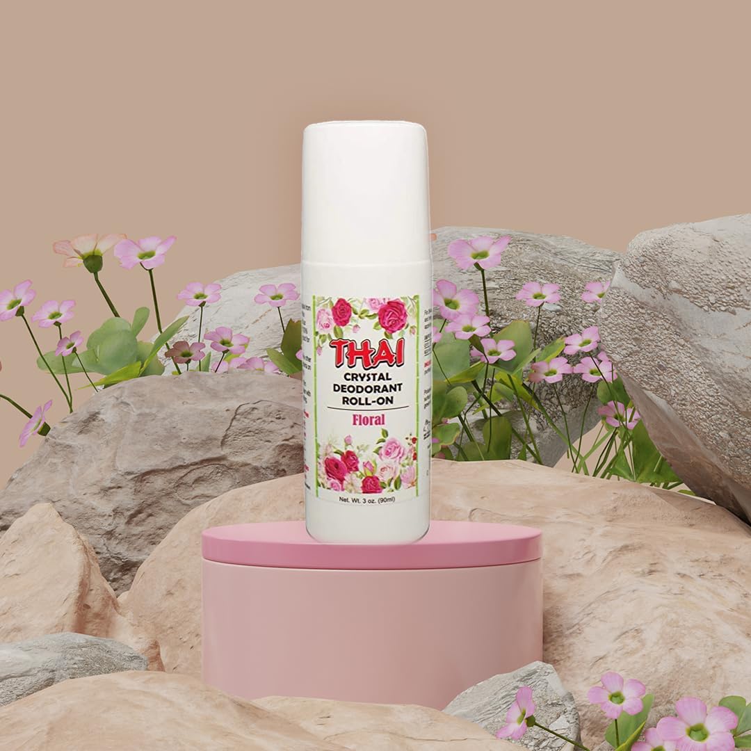 Thai 100% Natural Crystal Scented Deodorant Liquid Roll-on, No Aluminum Metals, Parabens, Propyls, or Sulfates, Cruelty Free and Environmentally Safe, Floral, 3 Fl Ounce
