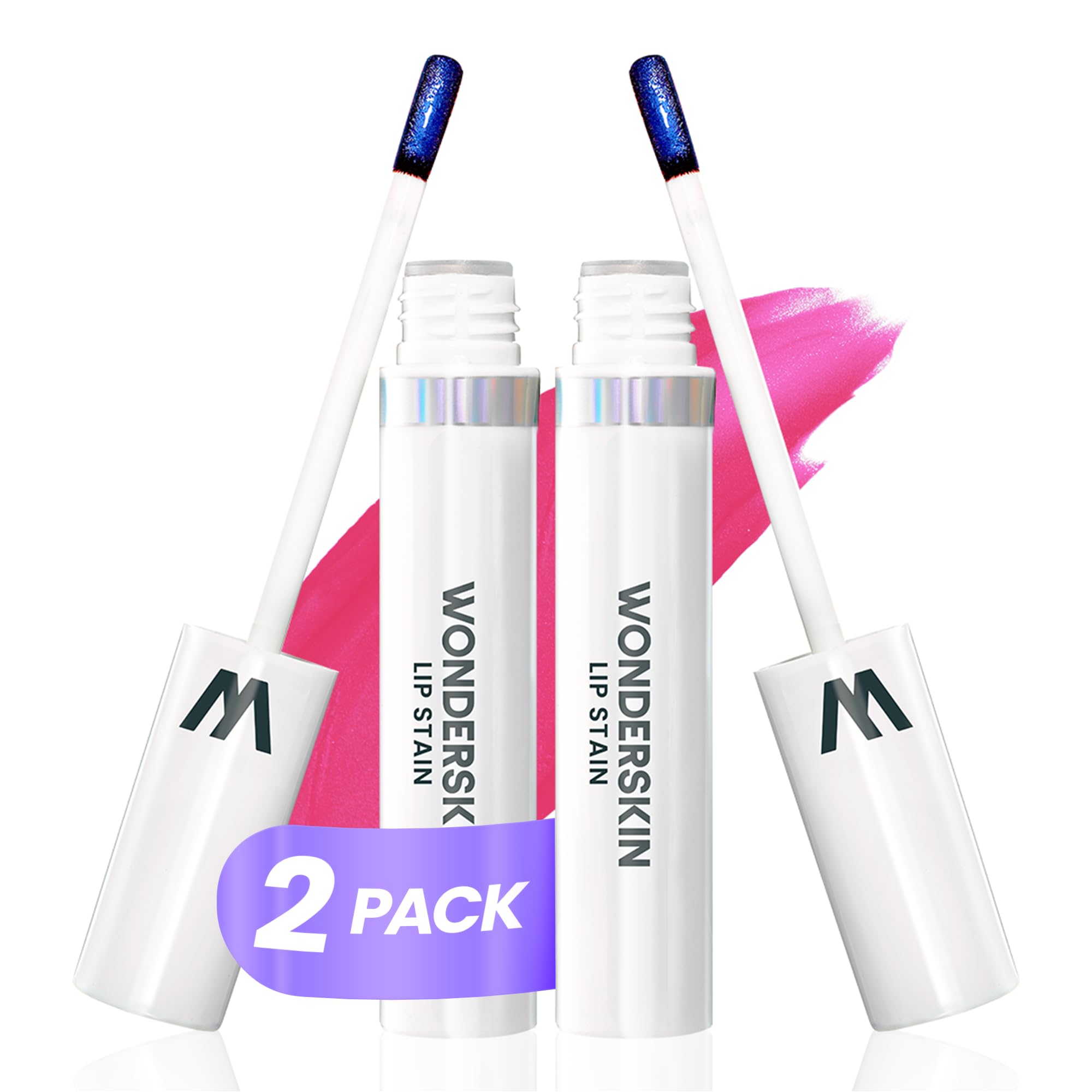 Wonderskin Wonder Blading Lip Stain Peel Off Masque, 2 Pack - Long Lasting, Waterproof & Transfer Proof Matte Pink Lip Tint Stain (Neon Rose Masque)