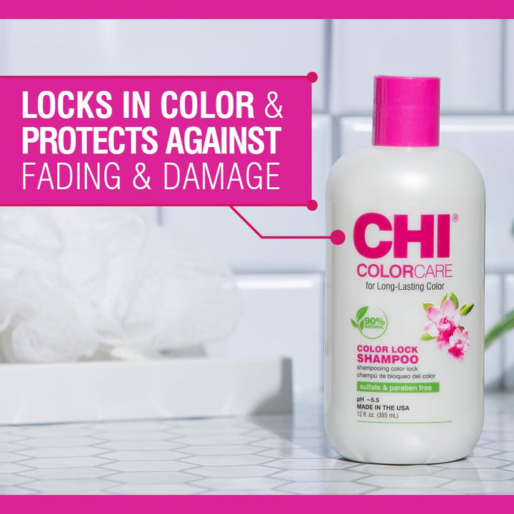 CHI ColorCare Color Lock Shampoo, Locks In Color & Replenishes Moisture For Color-Treated Hair, Sulfate, Paraben, & Cruelty-Free, 12 Oz