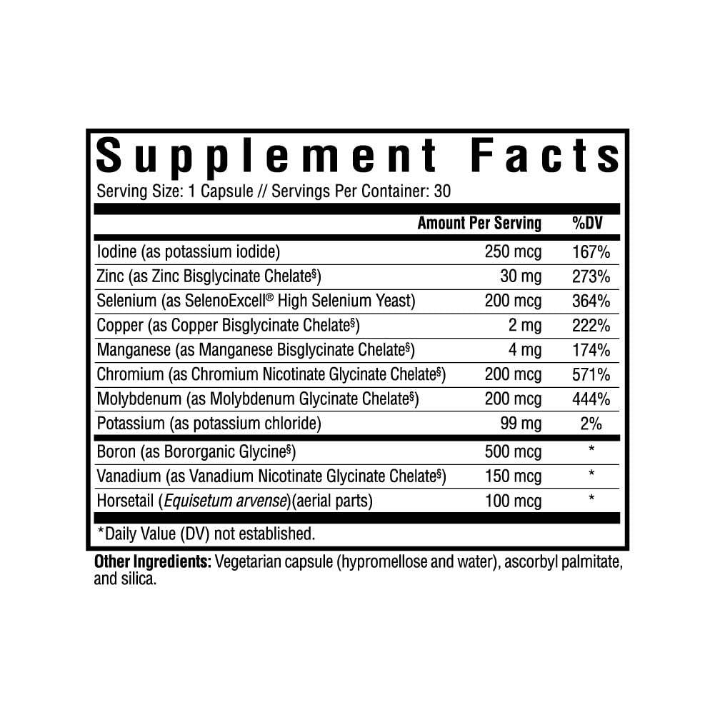 Seeking Health Trace Minerals Complex, 10 Essential Trace Minerals Supplement, Iodine, Zinc, Copper, Selenium, Manganese, Potassium, Horsetail Extract, Immune Support, Vegetarian (30 Capsules)*