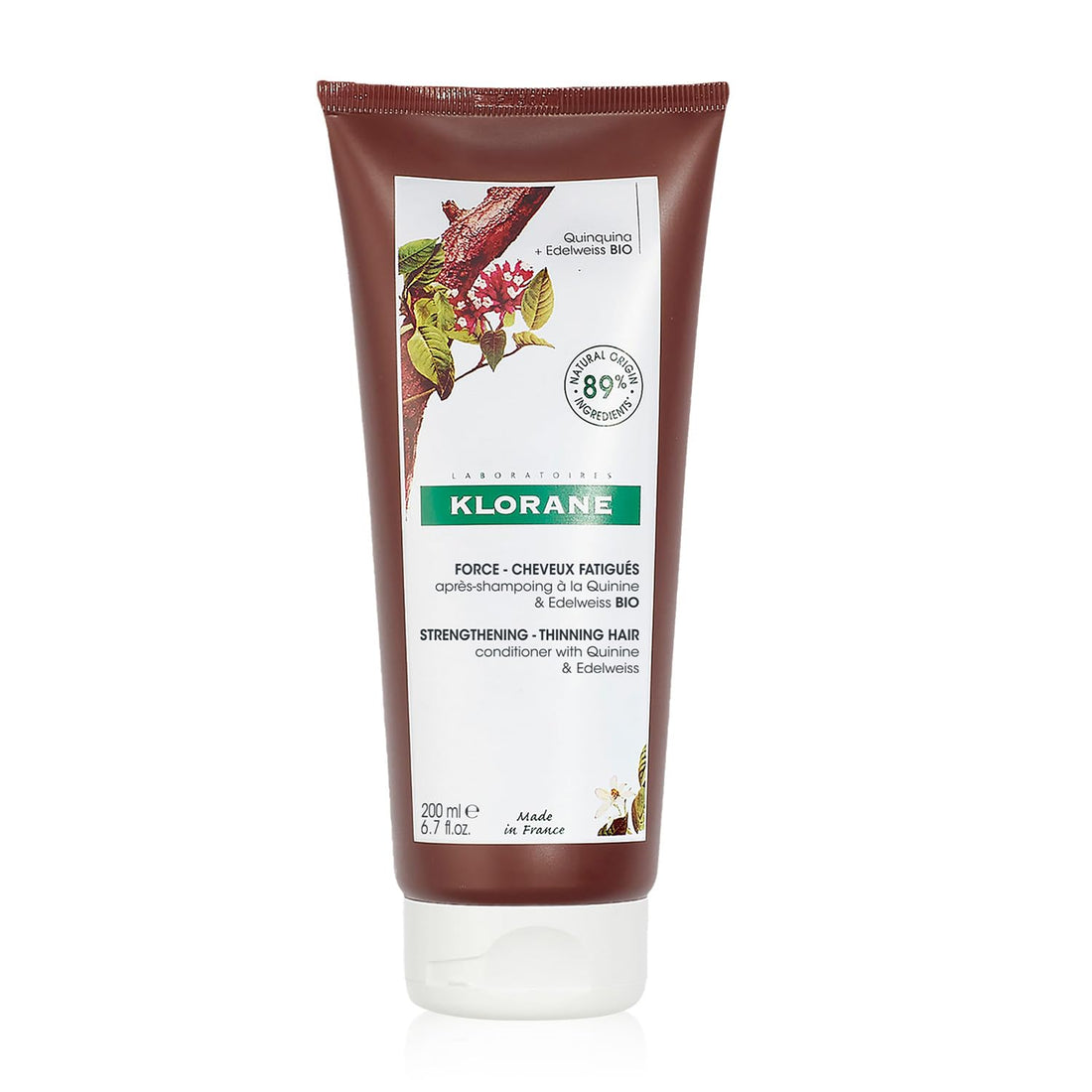 Klorane Strengthening Conditioner with Quinine and Edelweiss for Thinning Hair, Supports Thicker, Stronger, Healthier Hair, For Men and Women, Paraben, Silicone and Sulfate Free