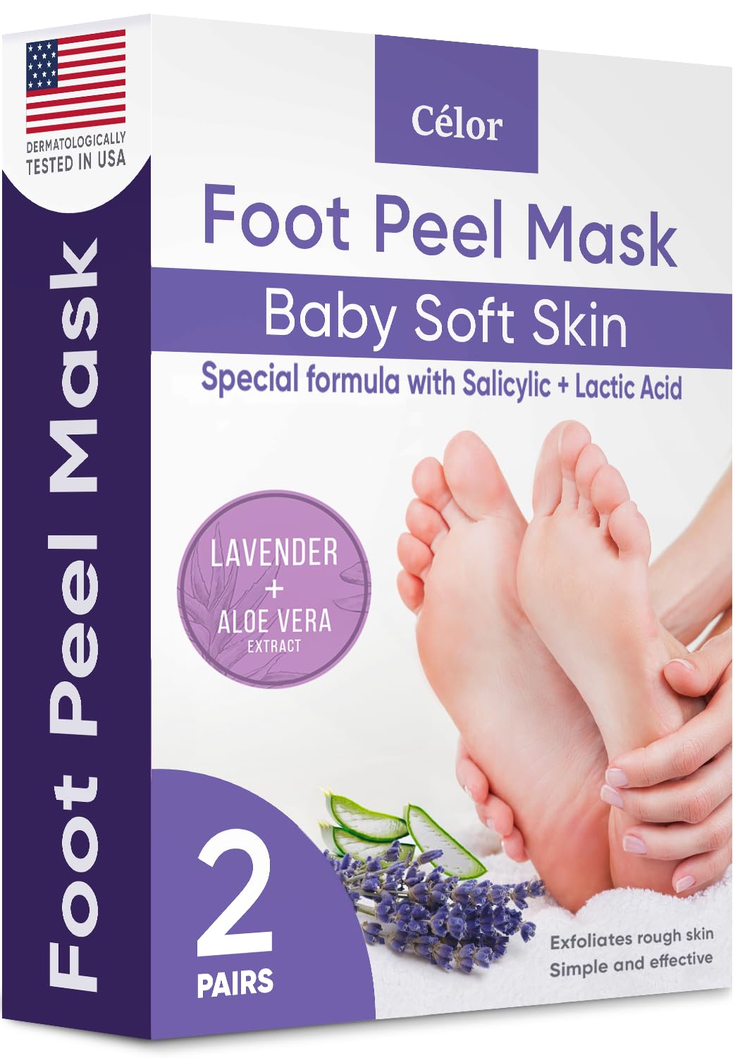 Foot Peel Mask - Foot Mask for Baby Soft Skin - Remove Dead Skin, Dry, Cracked Feet & Callus, Foot Spa, Made with Aloe Vera Extract for Women and Men (2 Pair (Pack of 1), Lavender)