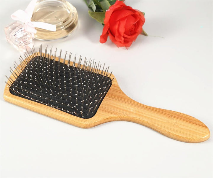 JYHY Keratin Oil Infused Natural Wooden Massage Hair paddle Brush/Beauty SPA Massager Massage Comb/Big Size Hair Detangler Brush Improve Hair Growth,Metal Pins
