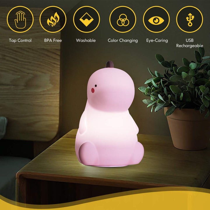 VSATEN Dinosaur Night Light for Kids, Color Changing Silicone Baby Night Light with Touch Sensor for Kids' Bedroom, USB Rechargeable LED Bedside Nursery Lamp, Cute Dinosaur Lamp Gifts