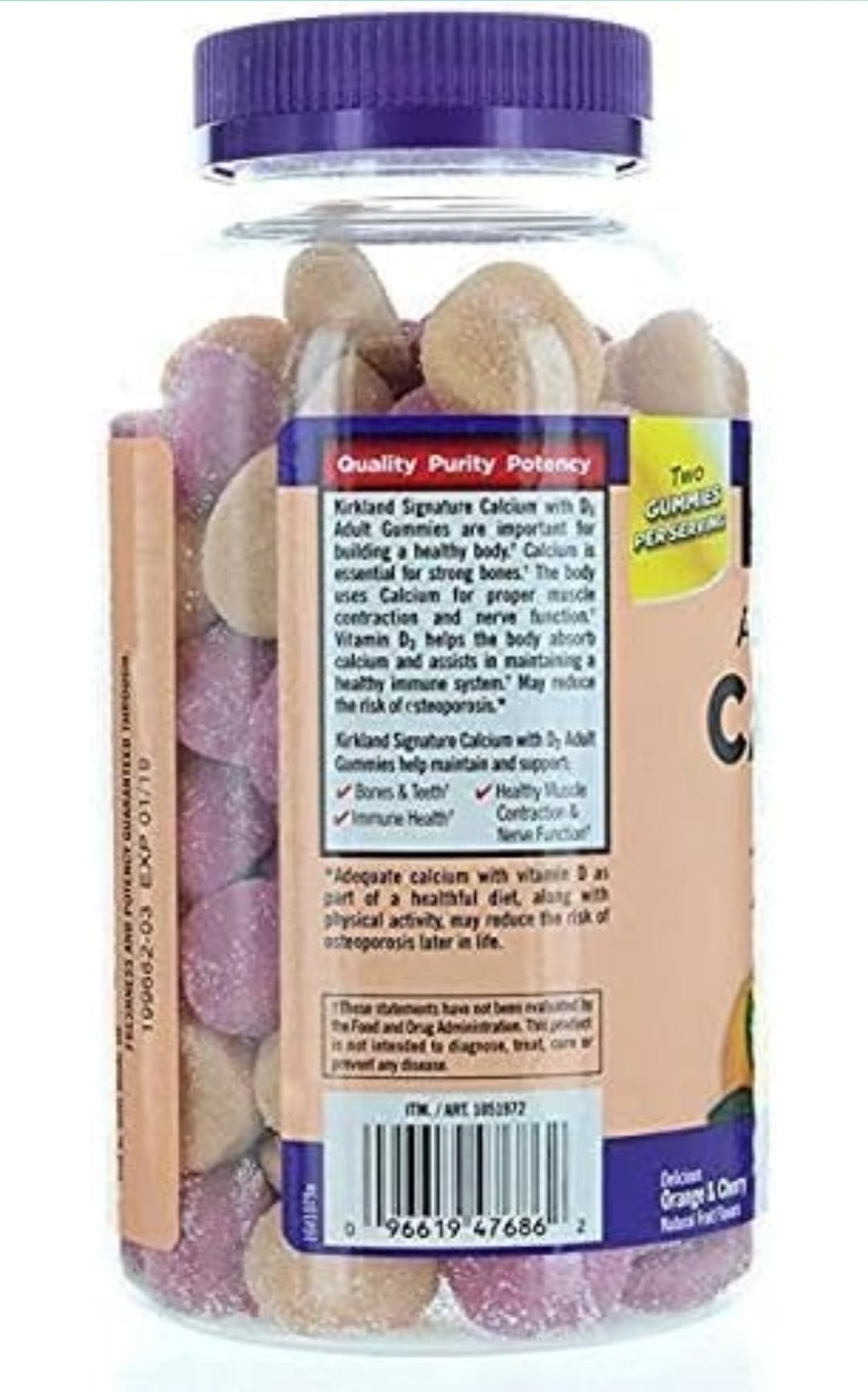 Kirkland Signature Chewable Calcium with Vitamin D3 Adult Gummies, 120 ct x 1 Bottle