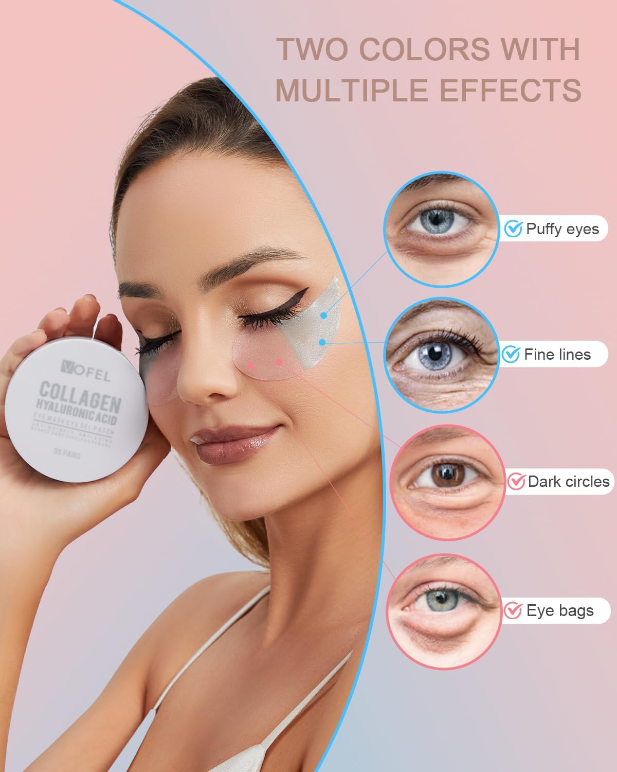 VOFEL Under Eye Patches for Puffy Eyes and Dark Circles Hydrating Eye Mask with Collagen Eye Gel Pads Reduce Wrinkles Skin Treatment 30 Pairs