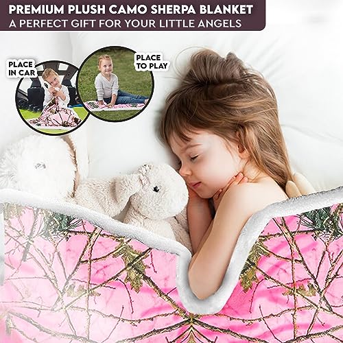 Ultra Soft Sherpa Fleece Camo Throw Blanket | Cozy, Plush Baby Blanket for Kids | Reversible with Camo Prints | Washable | Wide Size for Extra for Warmth & Comfort | Cute Baby Shower Present