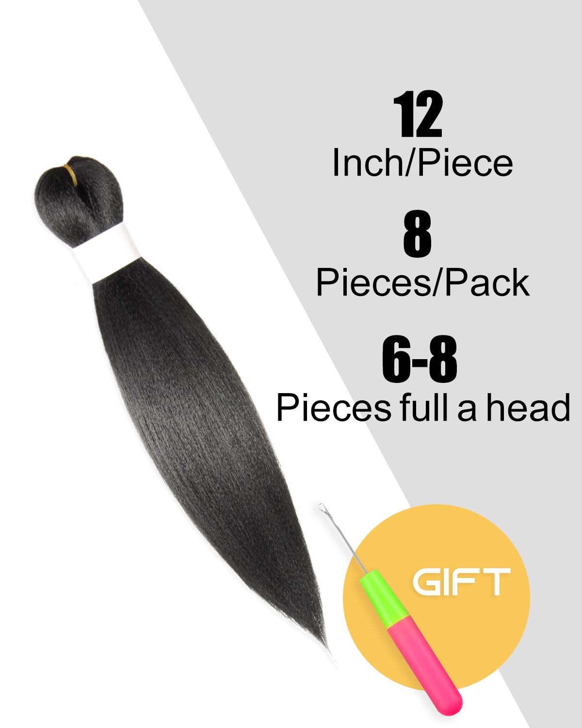 KAVSORAPI Braiding Hair 12 Inch Pre Stretched Hair Black Color Short Straight Crochet Braids Yaki Texture Synthetic Fiber 8 Packs (1B/Natural Black)