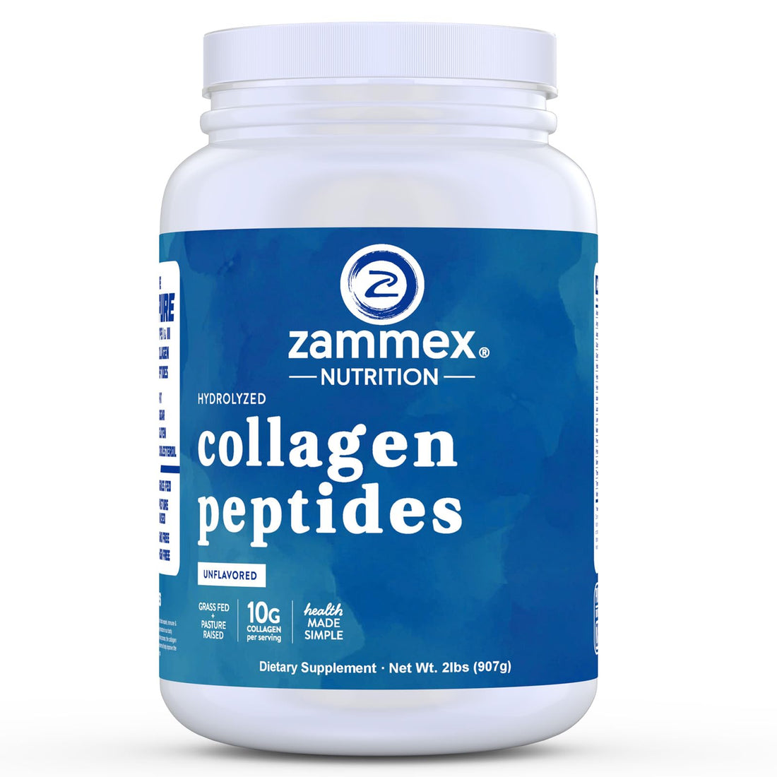 Zammex Collagen Peptides Powder, 90 Servings, Unflavored Instant Powdered, Pure Hydrolyzed Collagen Protein Powder (Type I, III) 100% Grass Fed, Paleo & Keto, Non-GMO, for Skin Hair Nail Joint