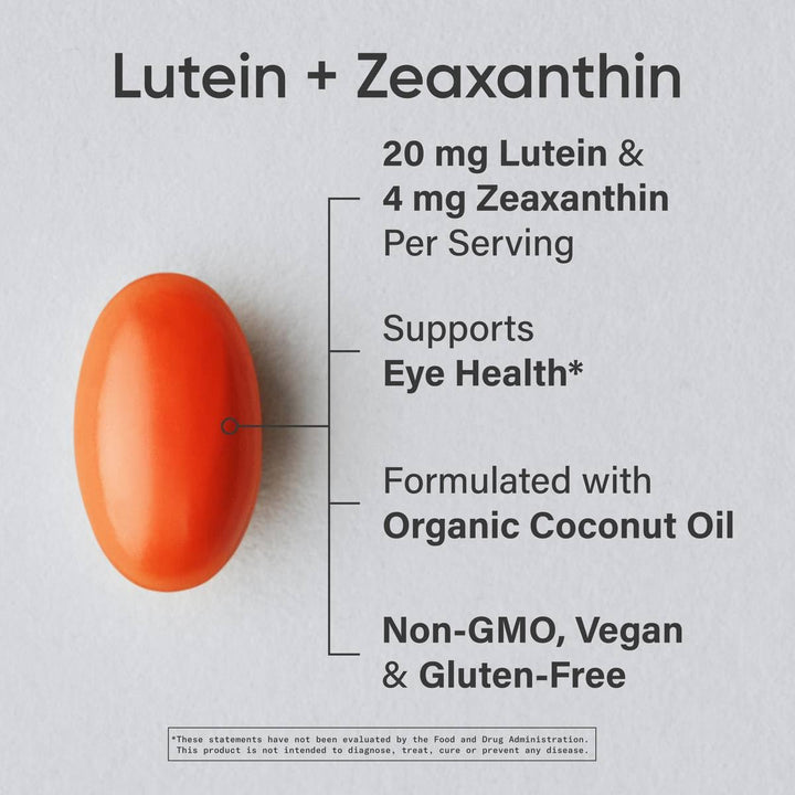 Sports Research Vegan Lutein + Zeaxanthin (20mg) with Organic Coconut Oil for Better Absorption - Supports Vision & Eye Health - Vegan Certified & Non-GMO Verified (120 Softgels)