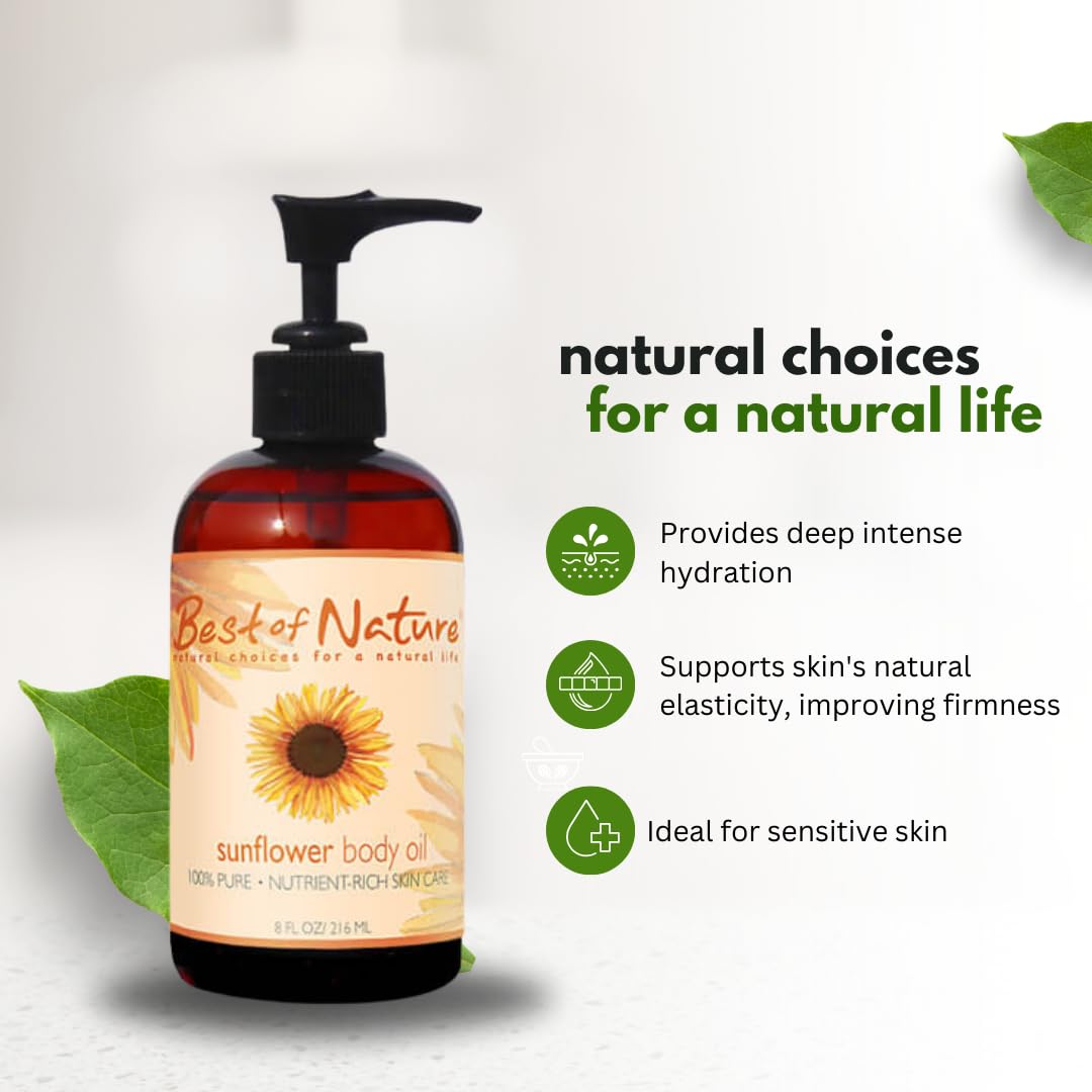Best of Nature 100% Pure Sunflower Massage Oil, Lightweight Deep Moisturizing Unscented Oil for Skin, Body & Massage, Nourishing Hydration for Hair & Face, 1 Gallon (128 fl oz)