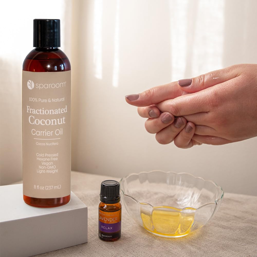 SpaRoom 100% Pure and Natural Carrier Oil, Hair and Skin Moisturizer, Aromatherapy and Massage Oil Base for Essential Oils, 8 Ounces, Fractionated Coconut Oil