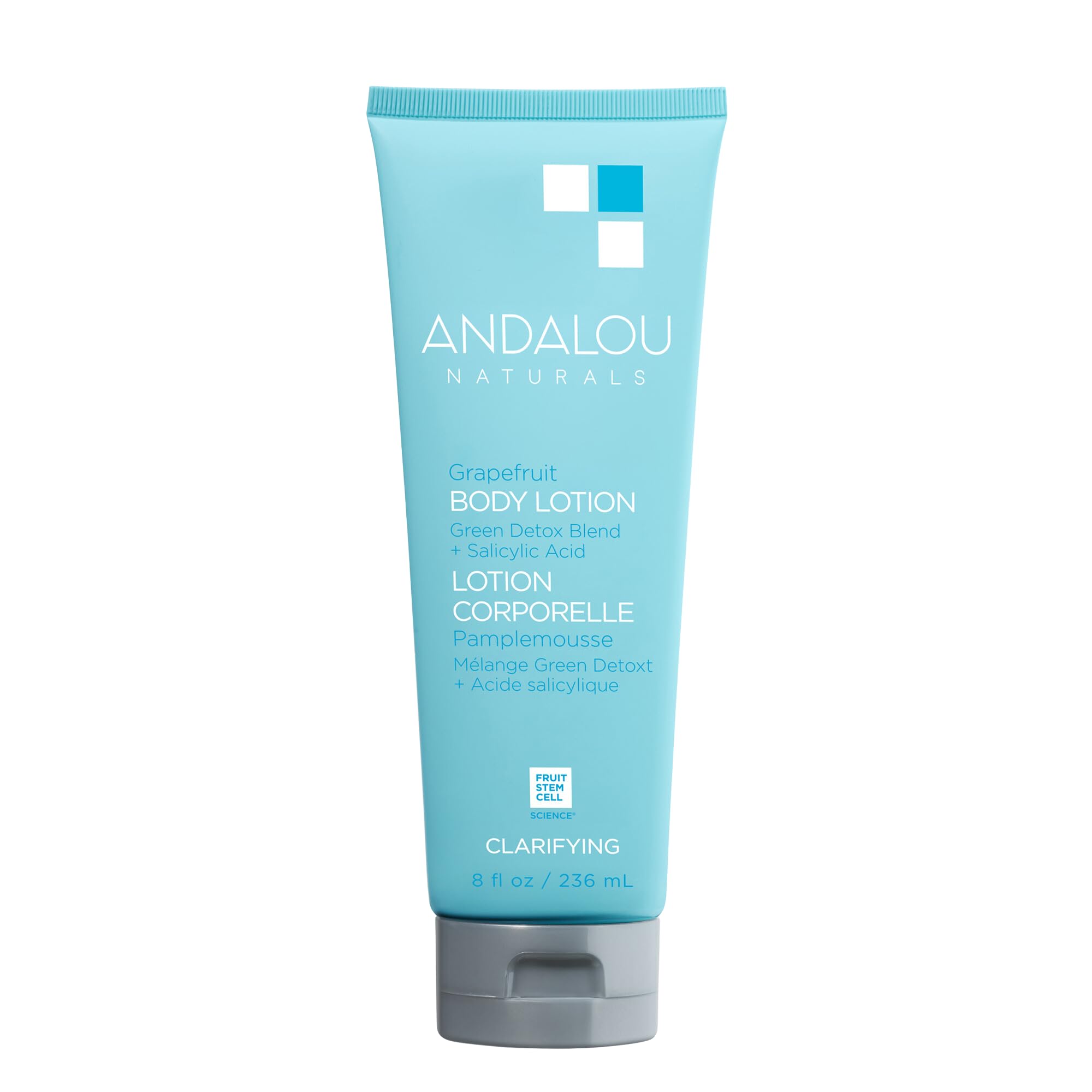 Andalou Naturals Body Lotion, Clarifying Grapefruit Skin Care, Lightweight, Gentle Exfoliating & Moisturizing Lotion with Salicylic Acid & Tea Tree for Skin Prone to Back Acne & Blemishes, 8 fl oz