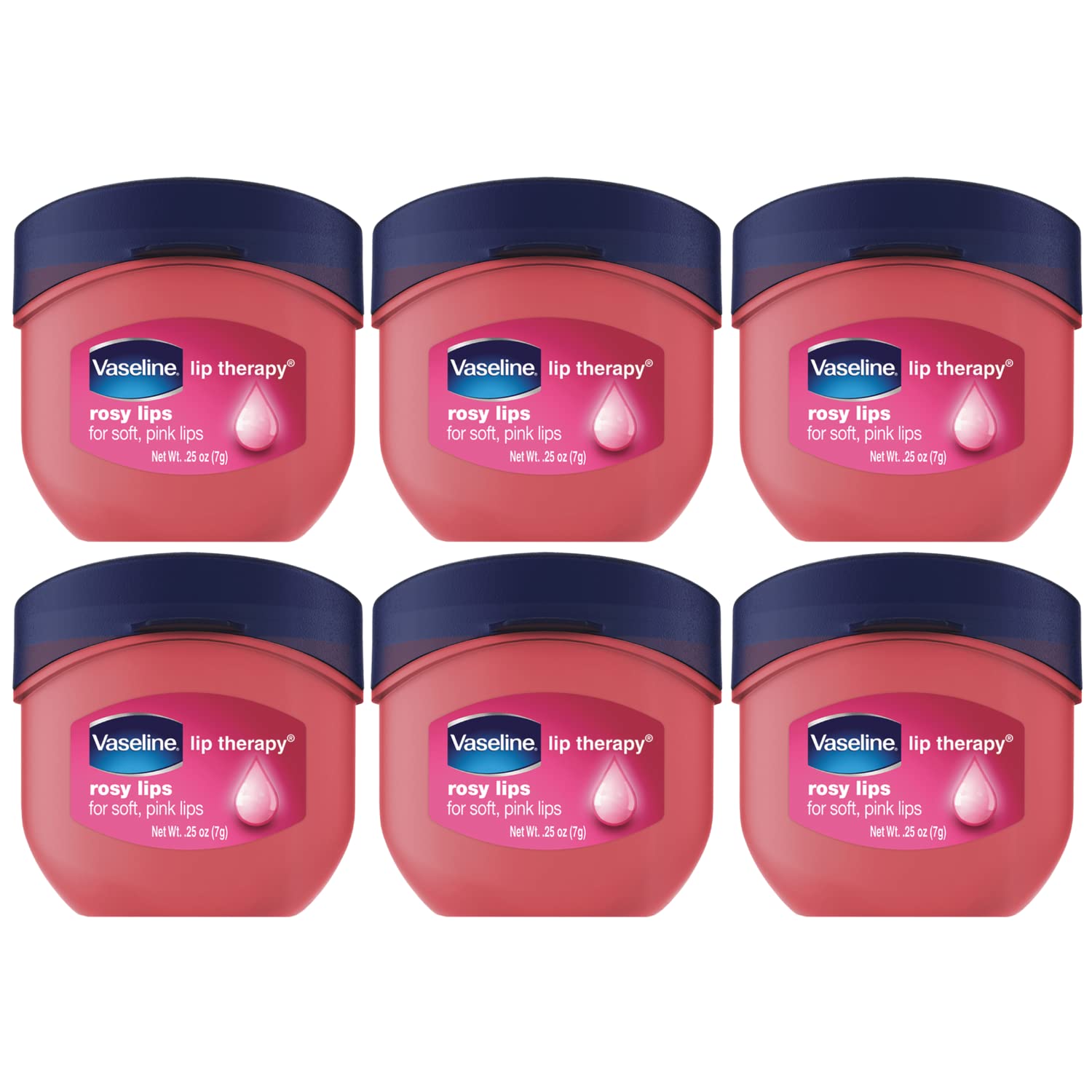 Vaseline Lip Therapy Rosy Lips 6-Pack – Moisturizing Lip Balm for Very Dry Lips in Mini Jars, 0.25 Oz Ea