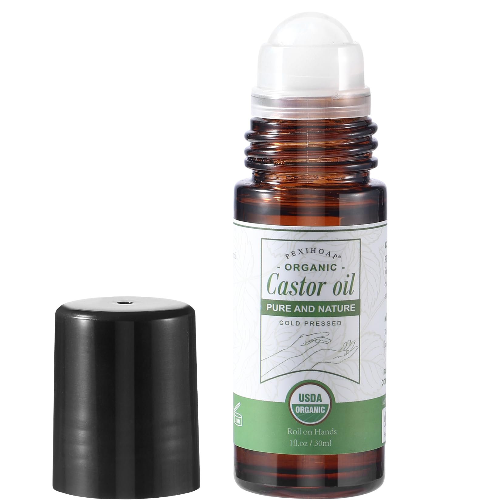 Castor Oil Roll on for Waist Belly Body Skin, Certified Organic Pure Cold Pressed Body Castor Oil Roller Stick Glass Bottle - 1fl.oz