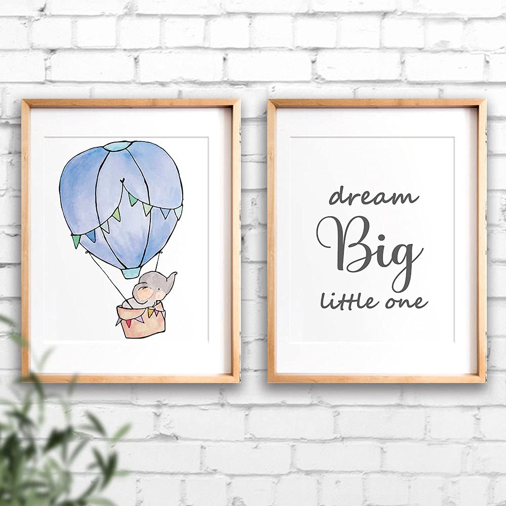 IIILUYOT Inspirational Elephant Decor, Baby Boy Nursery Wall Art Prints, Cute Elephant Nursery Wall, Dream Big Little One Decorations for Kids Nursery Boys Girls Room Set of 6 (8”X10”) Unframed