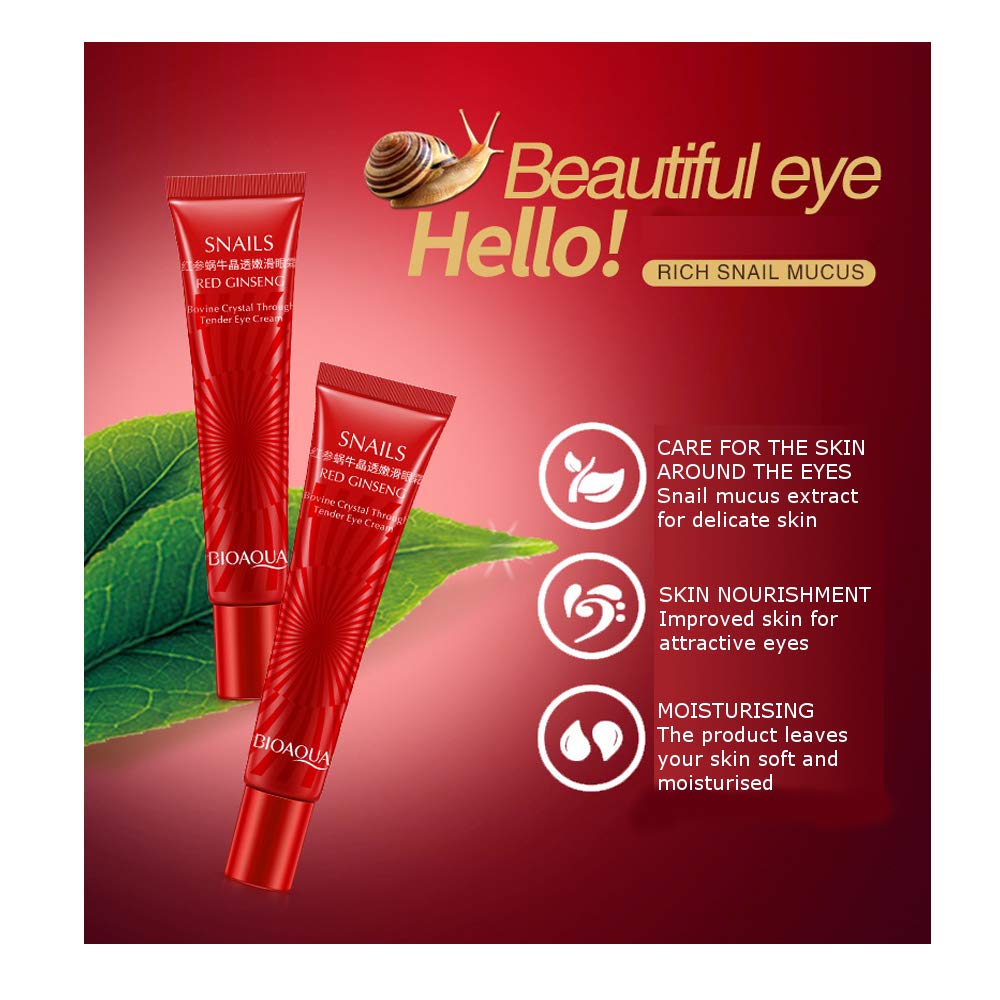 Bioaqua Red Ginseng Eye Cream Snails Bovine Crystal Through Tender Soft Skin Hydrating And Moisturising Effect Care For Skin Blooming Eyes Tight Firmer Gently Cleans Removes Dirt Oil 20G
