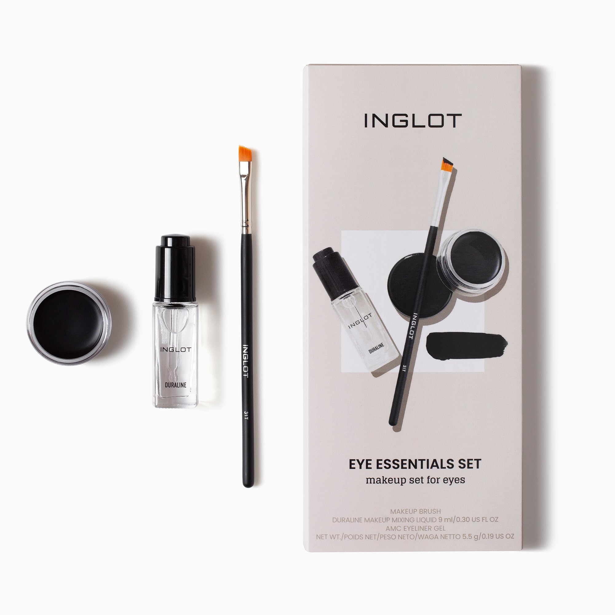 INGLOT Eye Essentials Set | Duraline + AMC Eyeliner Gel 77 + Makeup Brush 31T |