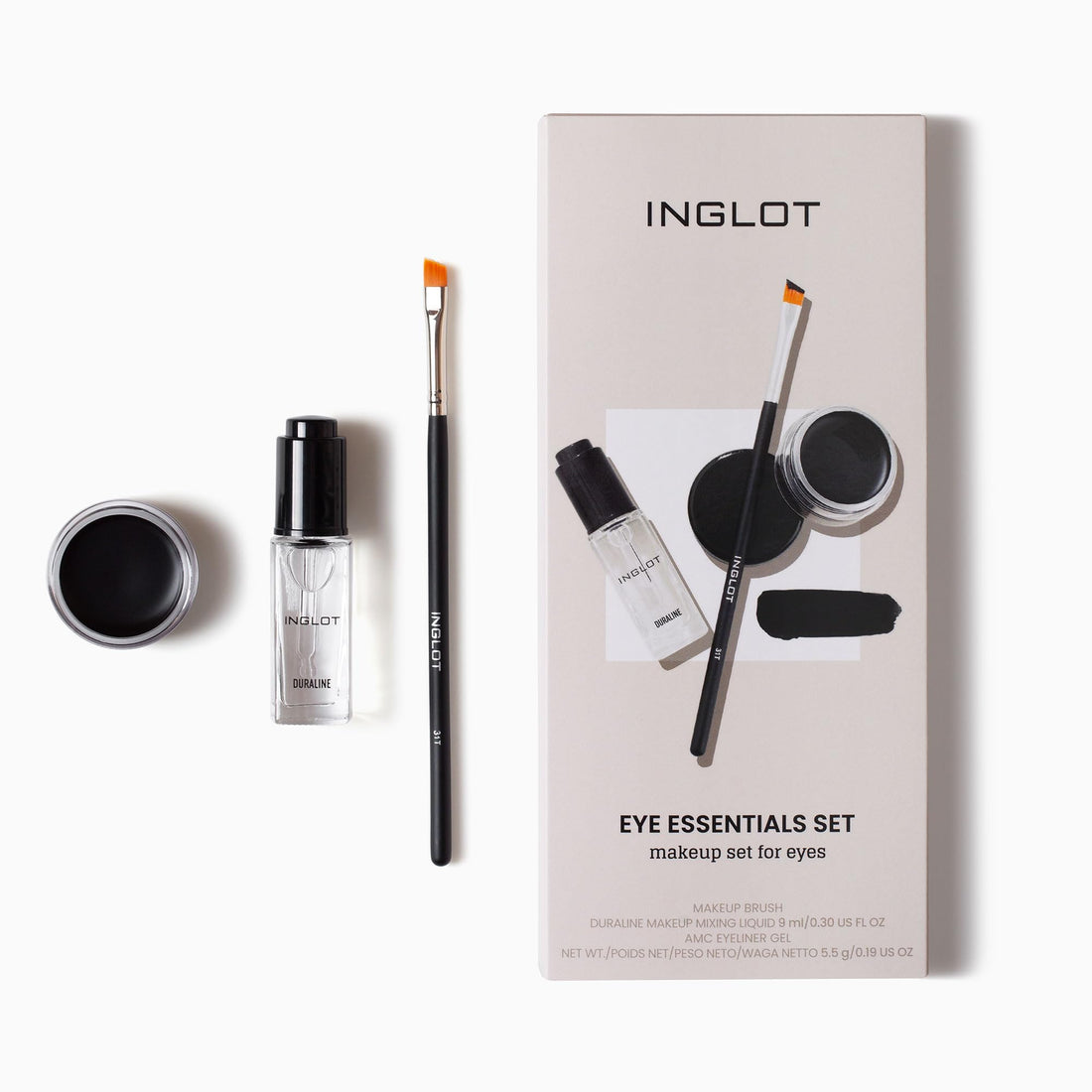INGLOT Eye Essentials Set | Duraline + AMC Eyeliner Gel 77 + Makeup Brush 31T |