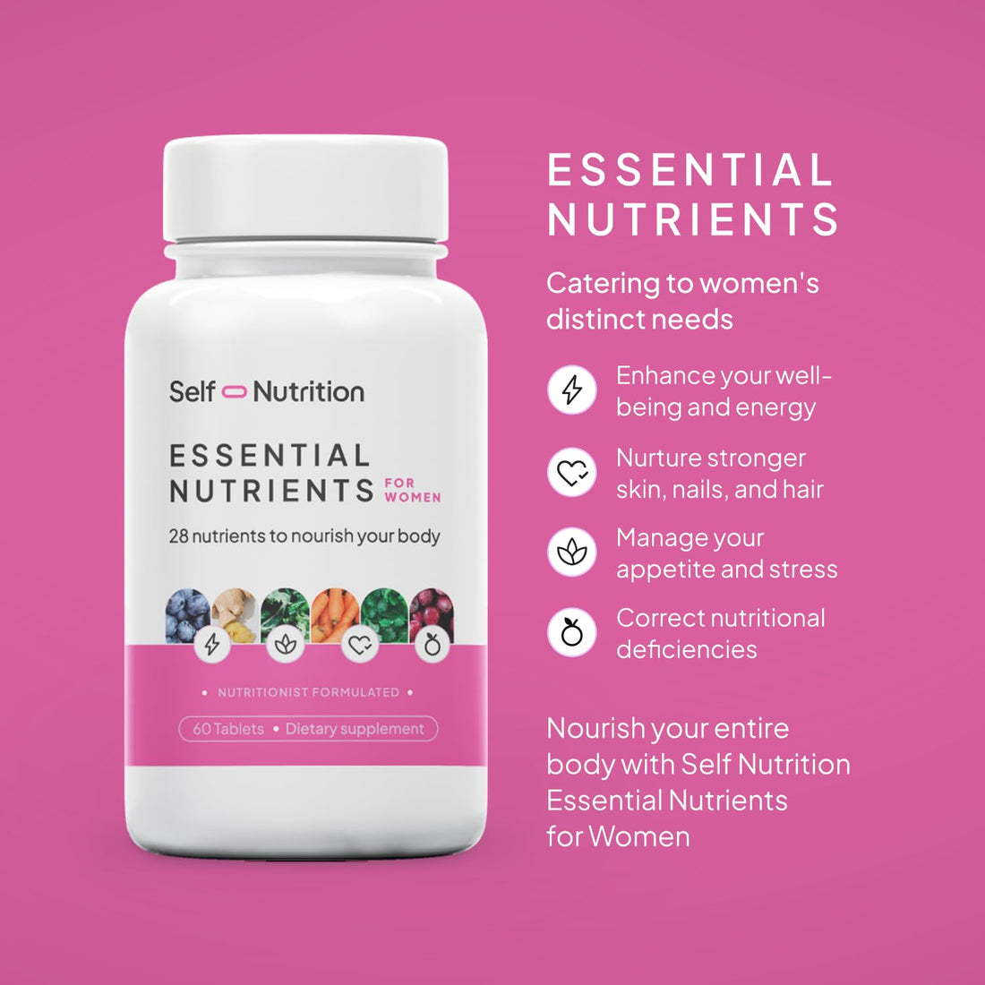 SELF NUTRITION Vegan Multivitamins for Women -Expert Designed 28 Nutrients – Boost Energy, Sleep, Skin & Reduce Cravings - Womens Multivitamin, Keto, Vegan,Gluten Free, Keto- USA, 2-Month Supply