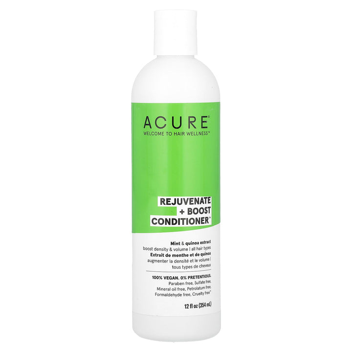 Acure Rejuvenate + Boost Conditioner | Featuring Quinoa Extract & Mint to Help Boost Density & Volume For Fuller, Healthier Hair, 12 Fl Oz