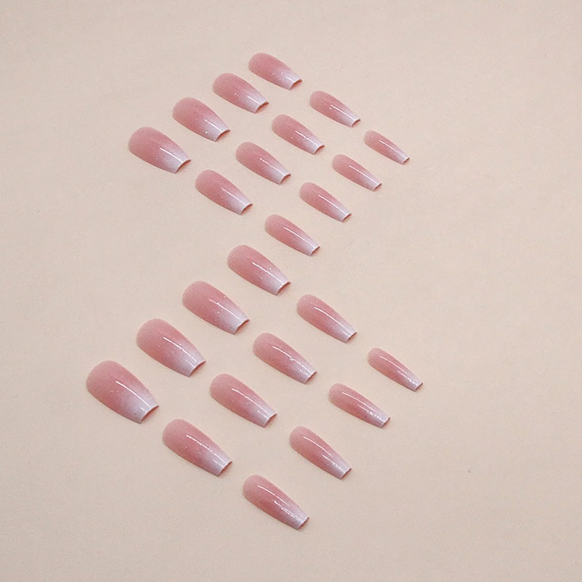 Medium Long Press on Nails Ombre Pink Fake Nails Glossy Glitter Full Cover Glue on Nails Bling Designs Natural Nude False Nails Reusable Artificial Acrylic False Nails for Women Manicure Salon Kit