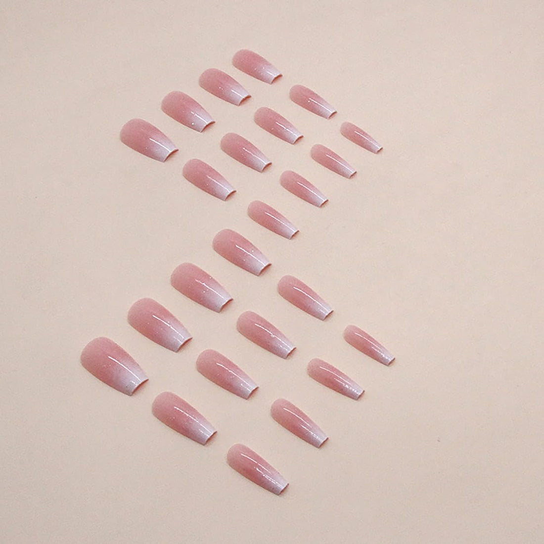 Medium Long Press on Nails Ombre Pink Fake Nails Glossy Glitter Full Cover Glue on Nails Bling Designs Natural Nude False Nails Reusable Artificial Acrylic False Nails for Women Manicure Salon Kit