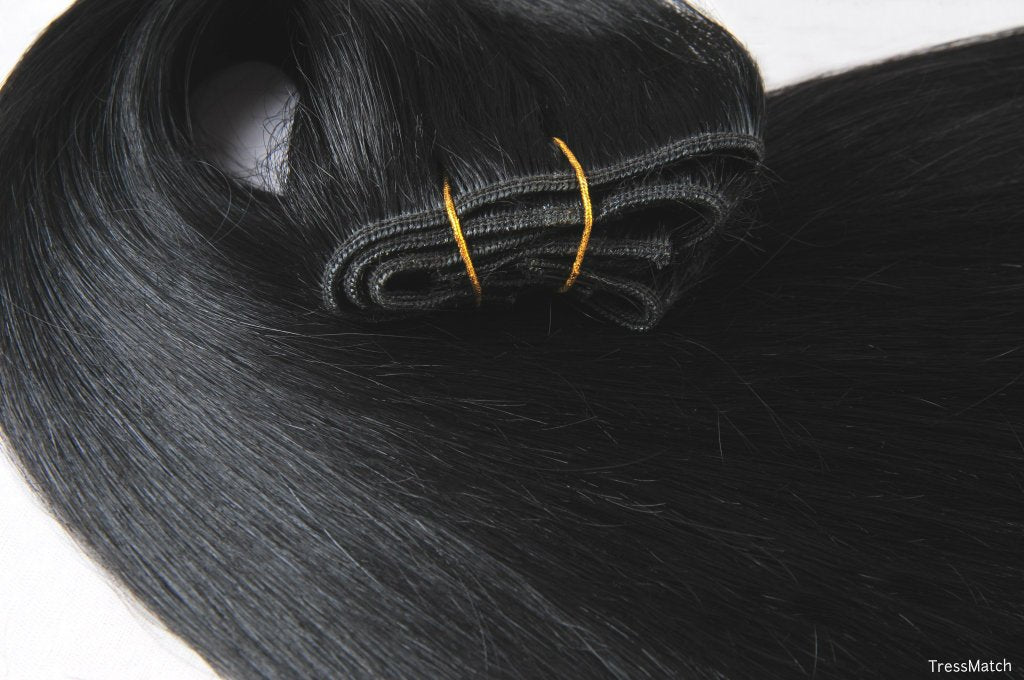 Tressmatch 16 18 Remy(Remi) Human Hair Clip In Extensions Off Black (Color #1b) 9 Pieces(Pcs) Full Head Volume Set Thick To Ends [4.3oz/123grams]