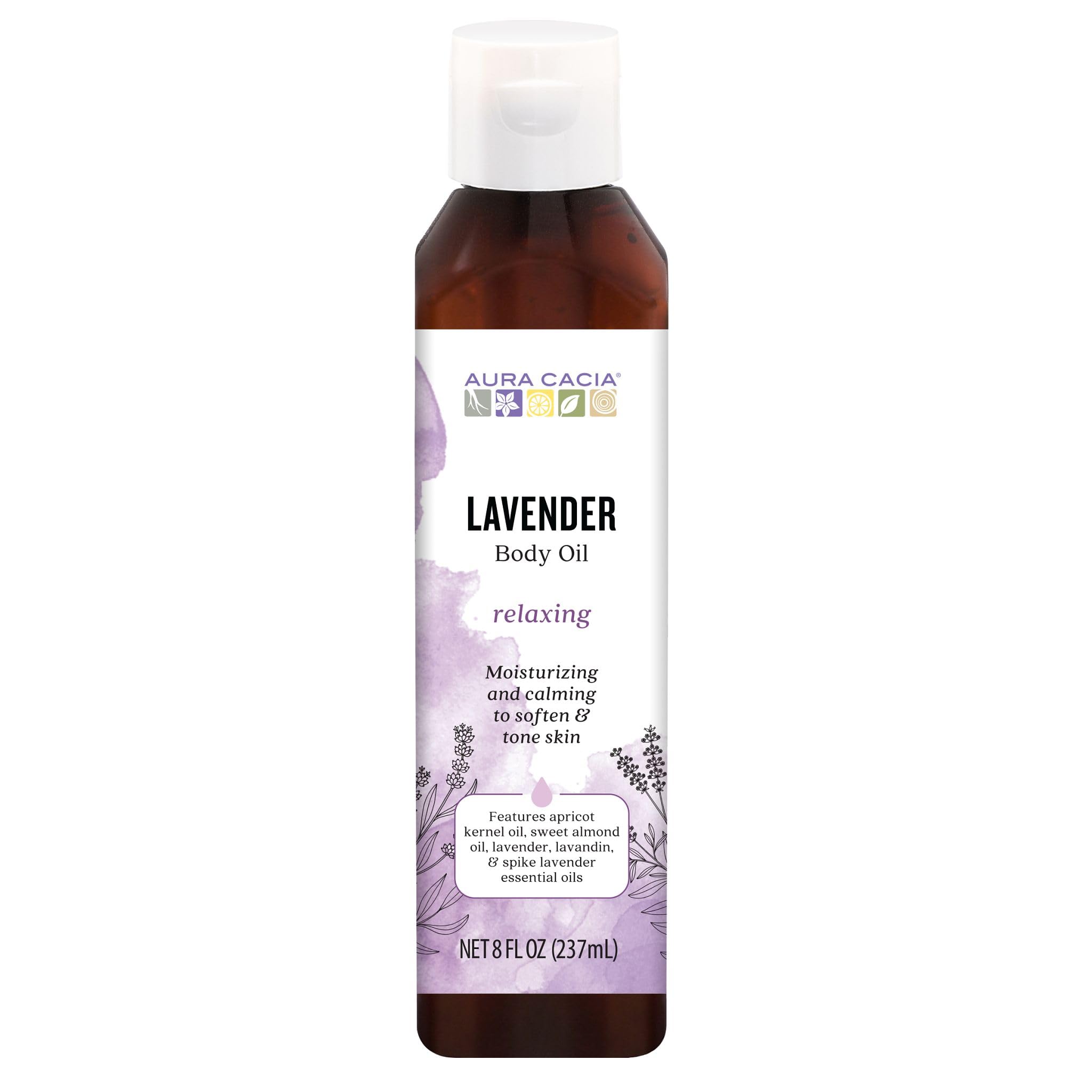 Aura Cacia Relaxing Lavender Aromatherapy Body Oil | GC/MS Tested for Purity | 237ml (8 fl. oz.)