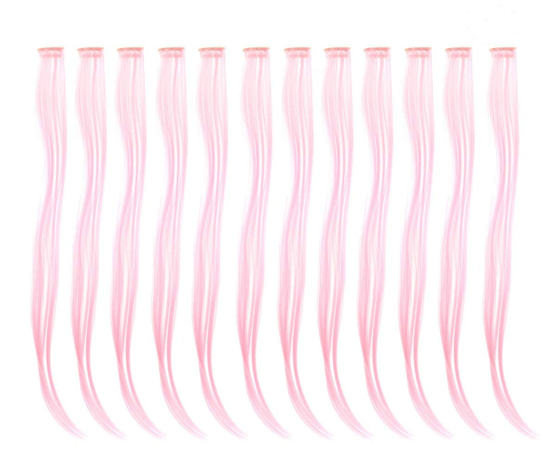 Pink : SWACC 12 Pcs Straight One Color Party Highlights Clip on in Hair Extensions Colored Hair Streak Synthetic Hairpieces (Pink)