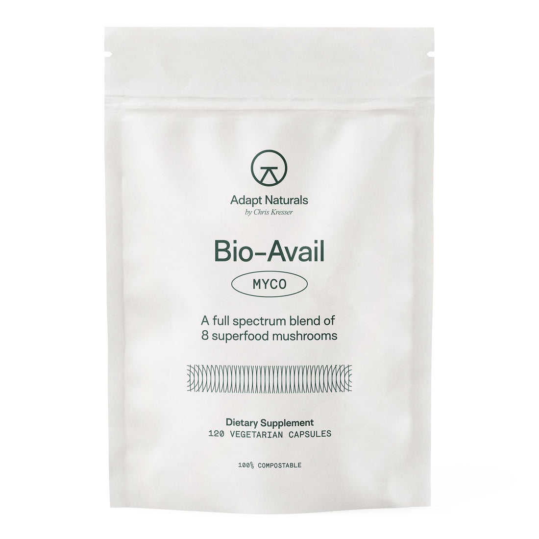 Adapt Naturals Bio-Avail Myco - 8-in-1 Bioavailable Mushroom Supplement Mushroom Complex - Chaga, Cordyceps, Reishi, Lions Mane - Blood Pressure, Memory, Immune - 120 Capsules