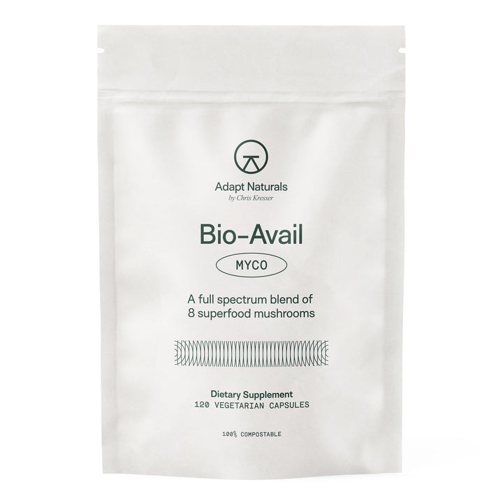 Adapt Naturals Bio-Avail Myco - 8-in-1 Bioavailable Mushroom Supplement Mushroom Complex - Chaga, Cordyceps, Reishi, Lions Mane - Blood Pressure, Memory, Immune - 120 Capsules