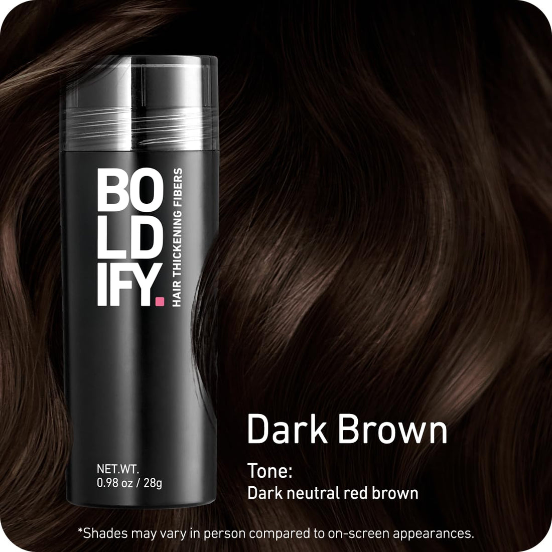 BOLDIFY Hair Fibers (28g) - Fill In Thinning and Fine Hair for an Instantly Fuller, Thicker Look - 14 Shades for Women & Men - Dark Brown