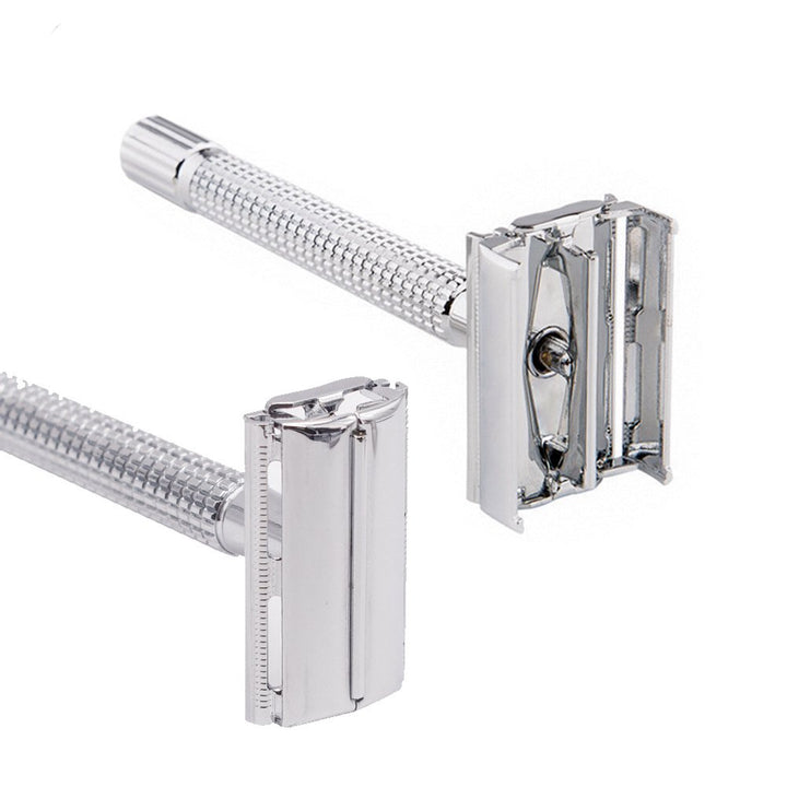 Safety Razor/shaver/shaving tool/Butterfly men's razor Kit, Chrome Long Handle Butterfly Open Double Edge Safety Razor Men's Shaver (1 Razor, 1 H3 Razor Stand and 1pc Genuine Leather Case)