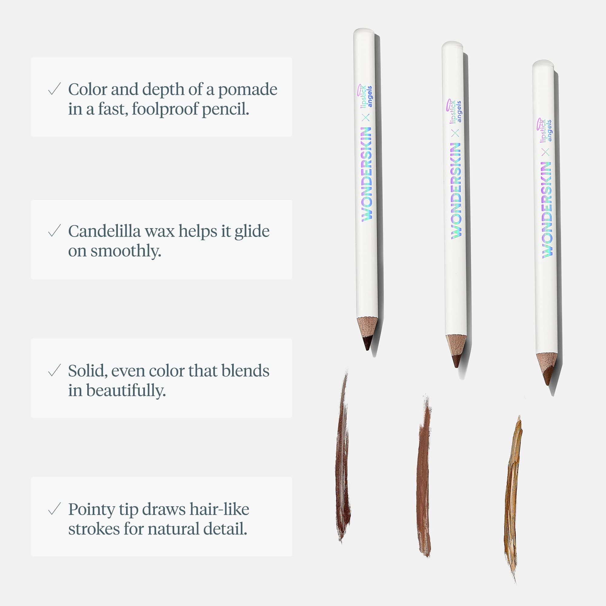 WONDERSKIN Eyebrow Pencil - Sharpenable Brow Pencil For Natural Looking Brows, Brown Eye Makeup, Long Lasting Eyebrow Pomade (Dark Brunette)