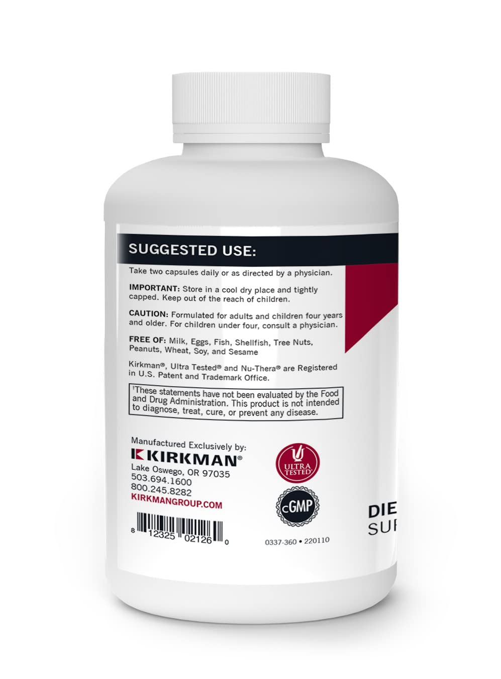 Kirkman - Super Nu-Thera - 360 Capsules - Comprehensive Multivitamin - with Vitamin B6 & Magnesium - Hypoallergenic