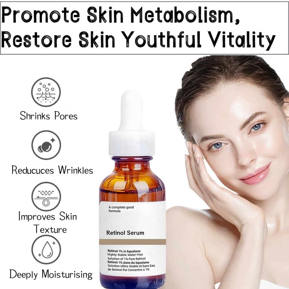 Retinol 1% In Squalane Serum For Face,Apply to Anti-aging, Reduce Wrinkles, Fine Lines, Moisturizer, Smooth Skin, Effective Against The Signs of Age, Retinol Serum 30ml