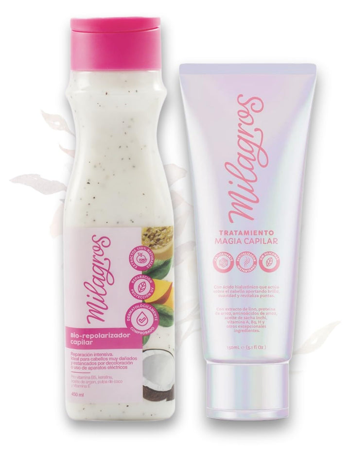 MILAGROS Tratamiento Biorepolarizador & Tratamiento Magia Capilar - Kit Restaurador de Cabello Dañado, Decolorado, Estancado o Quemado - Tratamiento Colombiano Milagros