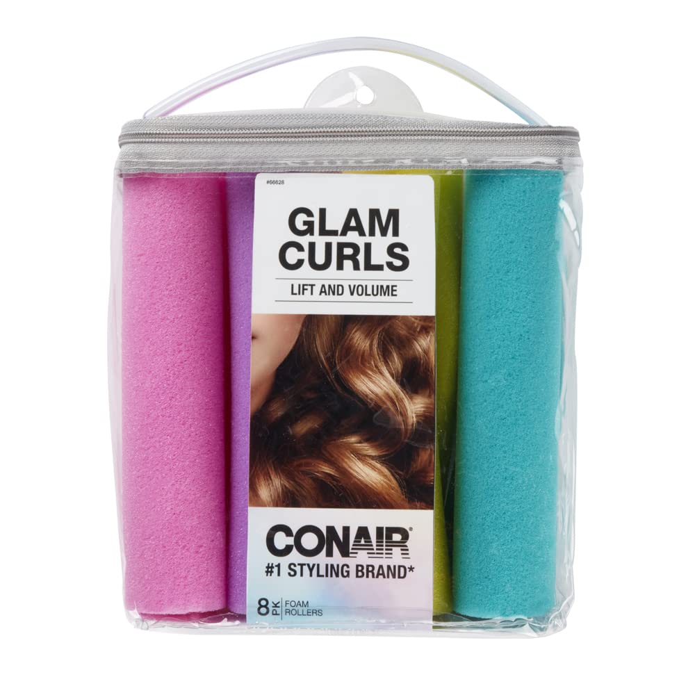 Conair Foam Hair Rollers -Heatless curls - Foam Rollers - Hair Rollers - Loose Hair Curlers in Assorted Sizes - 8 Count w/storage case