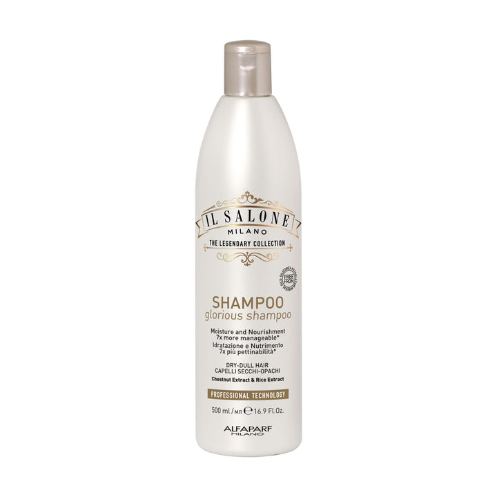 Il Salone Milano Professional Glorious Shampoo - Moisturizing Shampoo for Dull, Dry Hair - Delivers Renewed Vitality with Chestnut & Rice Extract - Salon-Quality Hair Care (16.9 oz / 500 ml)