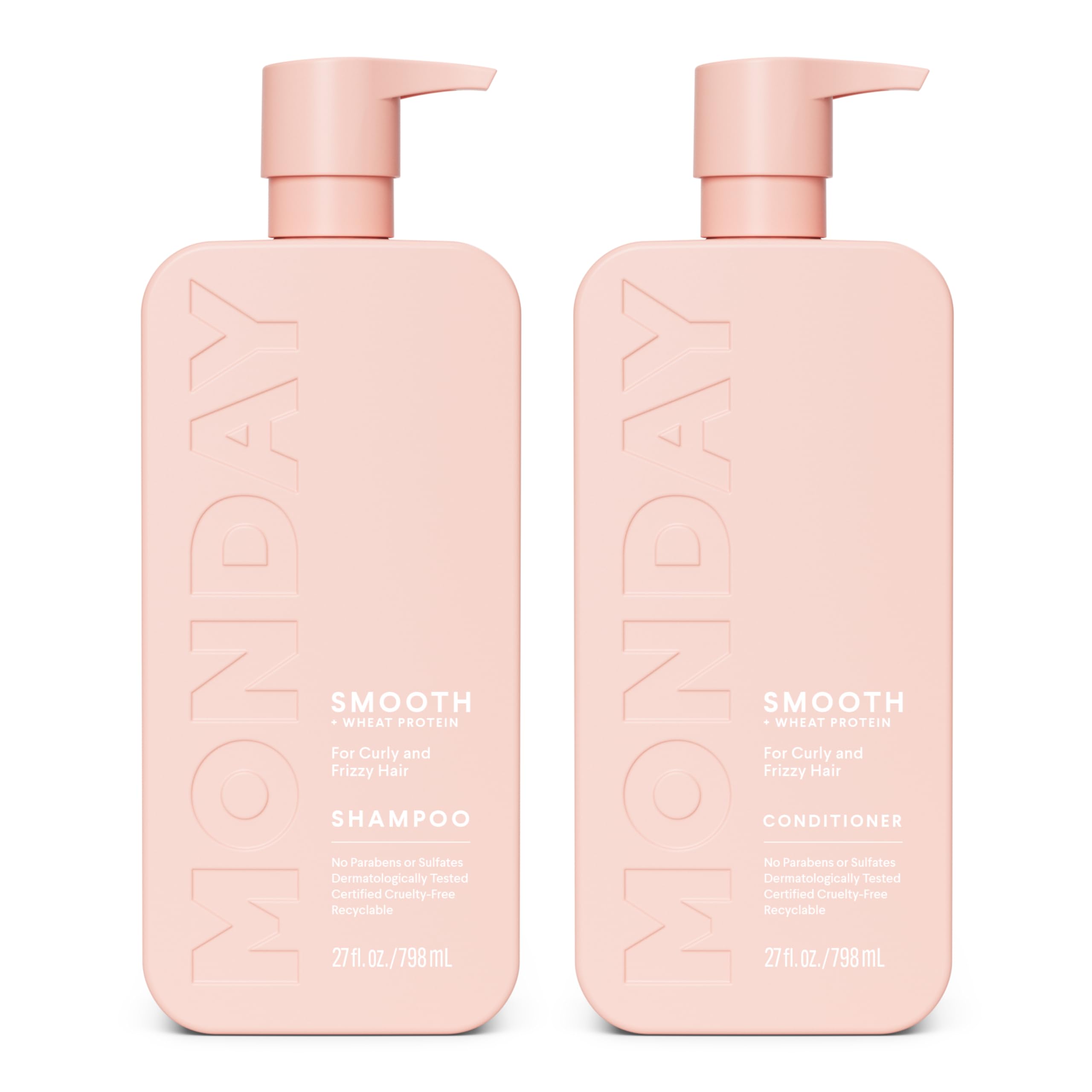 MONDAY HAIRCARE Smooth Shampoo + Conditioner Bathroom Set (2 Pack) 27oz Each for Frizzy, Coarse, and Curly Hair, Made from Coconut Oil, Shea Butter, & Vitamin E, 100% Recyclable Bottles